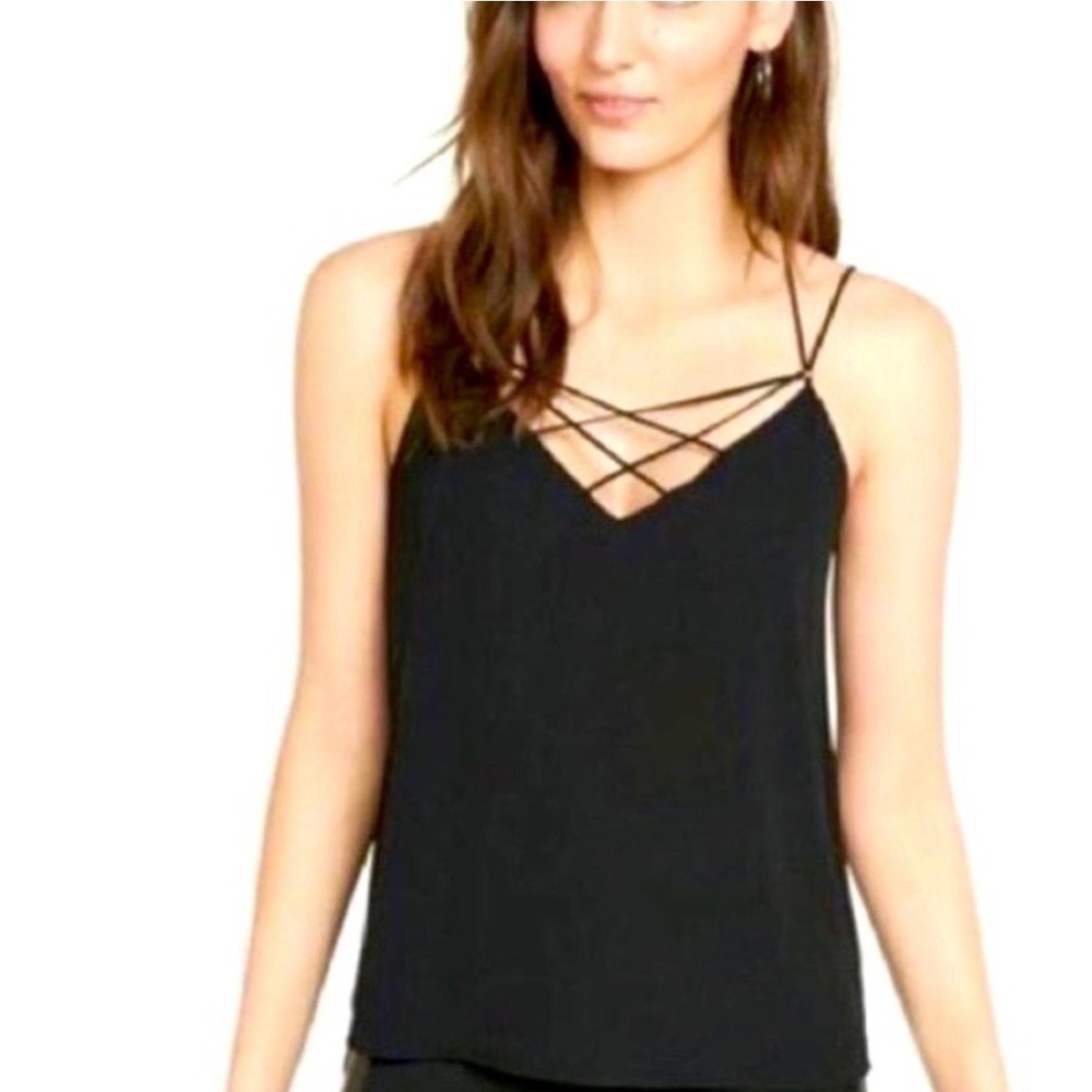 Express Womens Black Strappy Lattice V-Neck Chiffon Cami Tank Top XS NWT